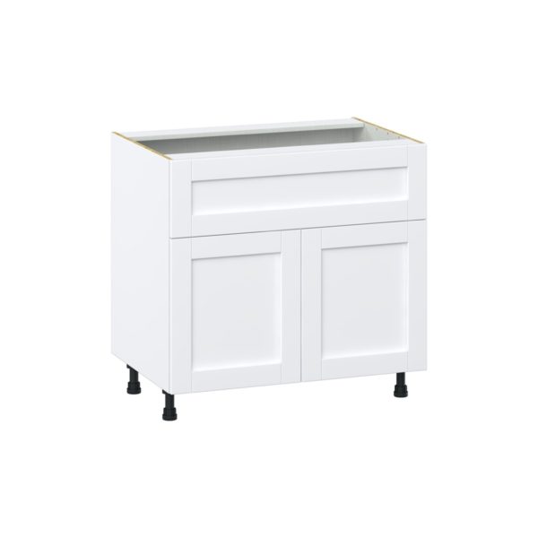 Dahlia Bright White  Shaker Assembled Base Cabinet with 1 Door and 10 in. Drawer (36 in. W x 34.5 in. H x 24 in. D)