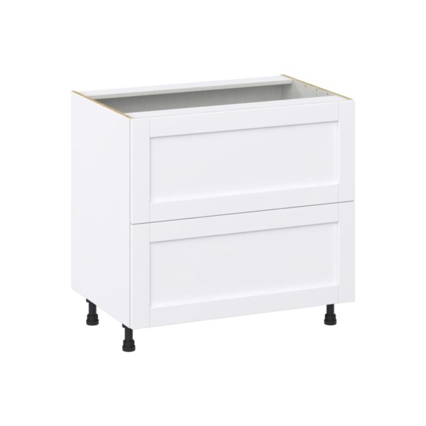 Dahlia Bright White  Shaker Assembled Base Cabinet with 2 Drawers (36 in. W x 34.5 in. H x 24 in. D)