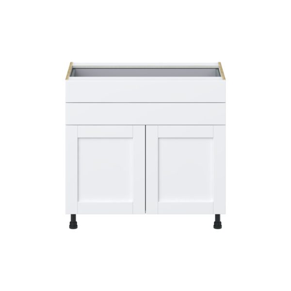 Dahlia Bright White  Shaker Assembled Base Cabinet with Two Doors and Two 5 in. Drawers (36 in. W x 34.5 in. H x 24 in. D)