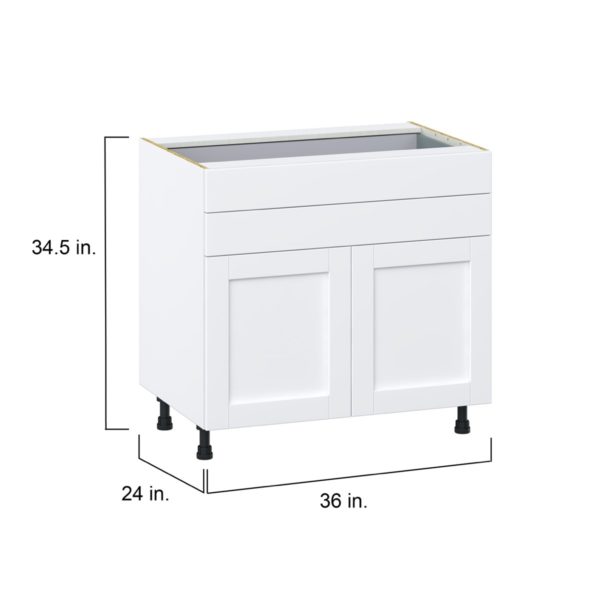 Dahlia Bright White  Shaker Assembled Base Cabinet with Two Doors and Two 5 in. Drawers (36 in. W x 34.5 in. H x 24 in. D)