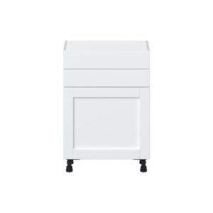 Dahlia Bright White  Shaker Assembled Shallow Base Cabinet with 1 Door and Two 10 in. Drawers (24 in. W x 34.5 in. H x 14 in. D)