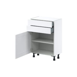 Dahlia Bright White  Shaker Assembled Shallow Base Cabinet with 1 Door and Two 10 in. Drawers (24 in. W x 34.5 in. H x 14 in. D)