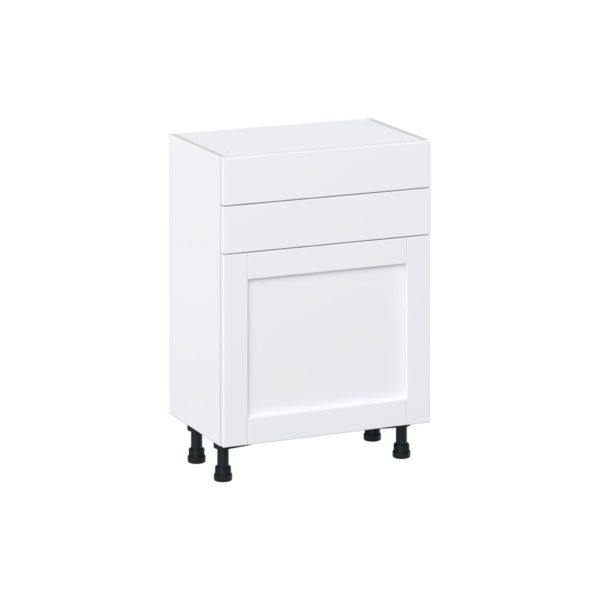 Dahlia Bright White  Shaker Assembled Shallow Base Cabinet with 1 Door and Two 10 in. Drawers (24 in. W x 34.5 in. H x 14 in. D)