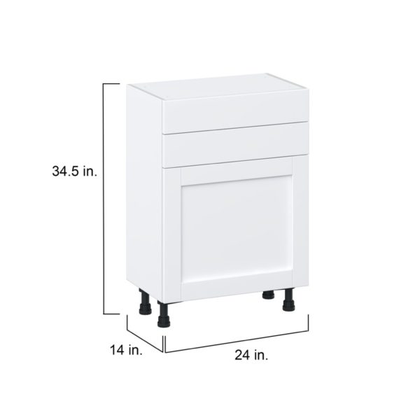 Dahlia Bright White  Shaker Assembled Shallow Base Cabinet with 1 Door and Two 10 in. Drawers (24 in. W x 34.5 in. H x 14 in. D)