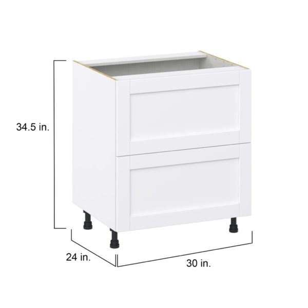 Dahlia Bright White  Shaker Assembled Base Cabinet with 2 Drawers (30 in. W x 34.5 in. H x 24 in. D)