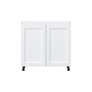 Dahlia Bright White  Shaker Assembled Shallow Base Cabinet with 2 Full High Doors (36 in. W x 34.5 in. H x 14 in. D)