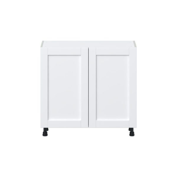 Dahlia Bright White  Shaker Assembled Shallow Base Cabinet with 2 Full High Doors (36 in. W x 34.5 in. H x 14 in. D)