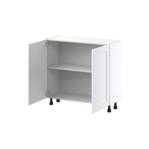 Dahlia Bright White  Shaker Assembled Shallow Base Cabinet with 2 Full High Doors (36 in. W x 34.5 in. H x 14 in. D)