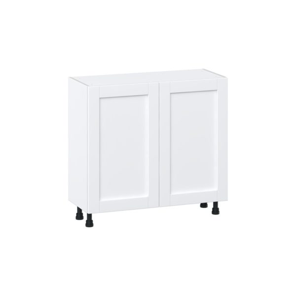 Dahlia Bright White  Shaker Assembled Shallow Base Cabinet with 2 Full High Doors (36 in. W x 34.5 in. H x 14 in. D)