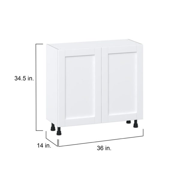 Dahlia Bright White  Shaker Assembled Shallow Base Cabinet with 2 Full High Doors (36 in. W x 34.5 in. H x 14 in. D)