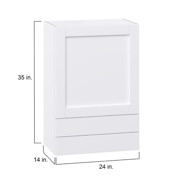 Dahlia Bright White  Shaker Assembled Wall  Cabinet with a Door and Two 5 in. Drawers (24 in. W x 35 in. H x 14 in. D)