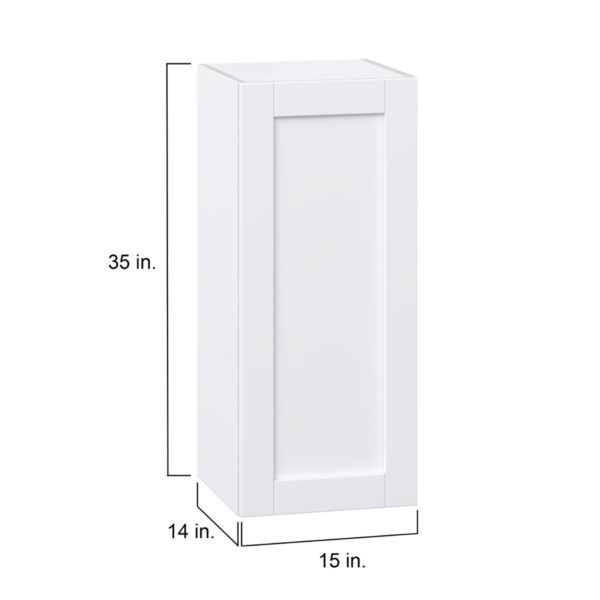 Dahlia Bright White  Shaker Assembled Wall  Cabinet with Full High Door (15 in. W x 35 in. H x 14 in. D)