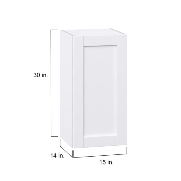 Dahlia Bright White  Shaker Assembled Wall  Cabinet with Full High Door (15 in. W x 30 in. H x 14 in. D)