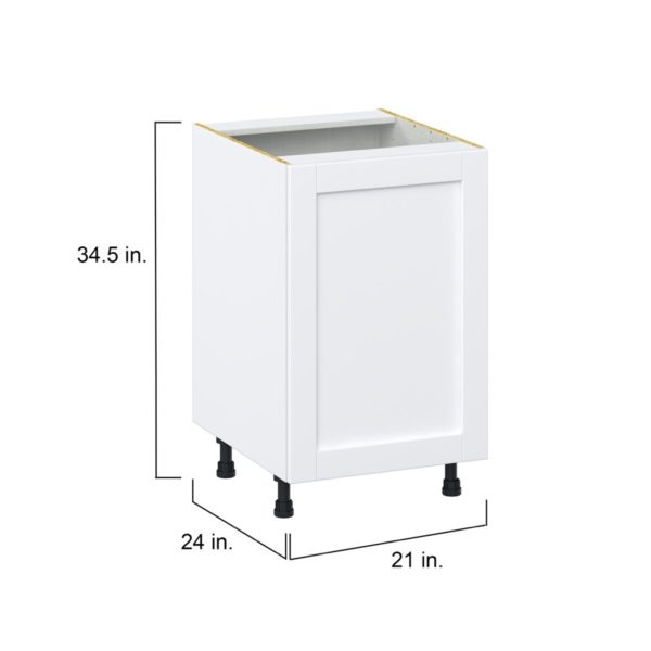 Dahlia Bright White  Shaker Assembled Base Cabinet with a Full High Door (21 in. W x 34.5 in. H x 24 in. D)