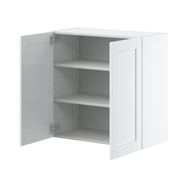 Dahlia Bright White  Shaker Assembled Wall  Cabinet with 2 Full High Doors (30 in. W x 30 in. H x 14 in. D)