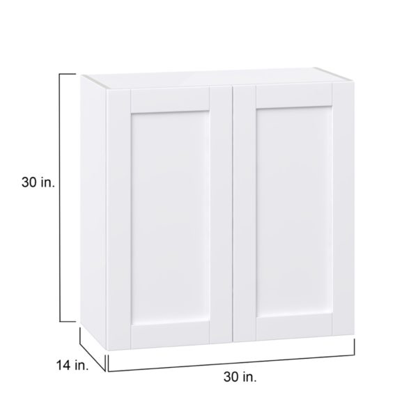 Dahlia Bright White  Shaker Assembled Wall  Cabinet with 2 Full High Doors (30 in. W x 30 in. H x 14 in. D)