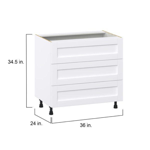 Dahlia Bright White  Shaker Assembled Cooktop Base Cabinet with Three 10 in. Drawers (36 in. W x 34.5 in. H x 24 in. D)