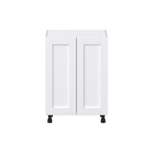 Dahlia Bright White  Shaker Assembled Shallow Base Cabinet with 2 Full High Doors (24 in. W x 34.5 in. H x 14 in. D)