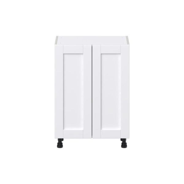 Dahlia Bright White  Shaker Assembled Shallow Base Cabinet with 2 Full High Doors (24 in. W x 34.5 in. H x 14 in. D)