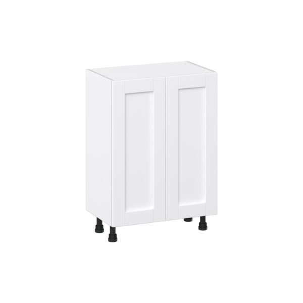 Dahlia Bright White  Shaker Assembled Shallow Base Cabinet with 2 Full High Doors (24 in. W x 34.5 in. H x 14 in. D)