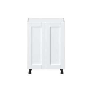 Dahlia Bright White  Shaker Assembled Shallow Base Cabinet with 2 Full High Doors and 3 Inner Drawers (24 in. W x 34.5 in. H x 14 in. D)