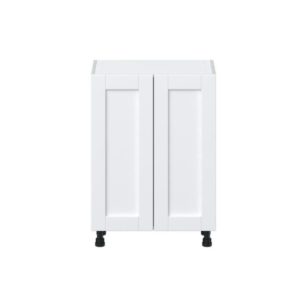 Dahlia Bright White  Shaker Assembled Shallow Base Cabinet with 2 Full High Doors and 3 Inner Drawers (24 in. W x 34.5 in. H x 14 in. D)