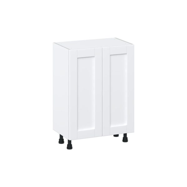 Dahlia Bright White  Shaker Assembled Shallow Base Cabinet with 2 Full High Doors and 3 Inner Drawers (24 in. W x 34.5 in. H x 14 in. D)