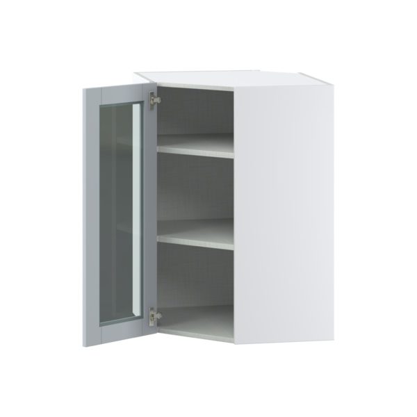 Sea Holly Light Gray Assembled Corner Wall Cabinet with a Glass Door (24 in. W x 35 in. H x 24 in. D)