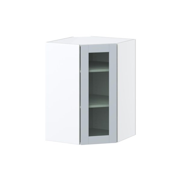 Sea Holly Light Gray Assembled Corner Wall Cabinet with a Glass Door (24 in. W x 35 in. H x 24 in. D)