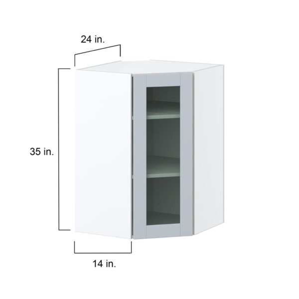 Sea Holly Light Gray Assembled Corner Wall Cabinet with a Glass Door (24 in. W x 35 in. H x 24 in. D)