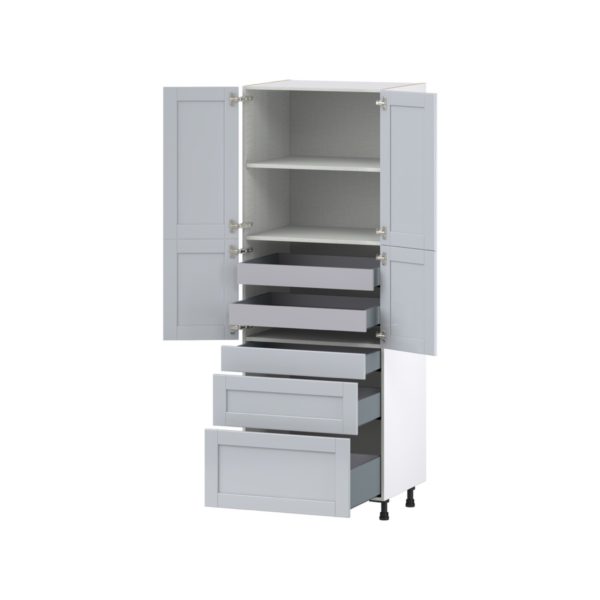 Sea Holly Light Gray  Shaker Assembled Pantry  Cabinet with 2 Inner Drawers (30 in. W x 84.5 in. H x 24 in. D)