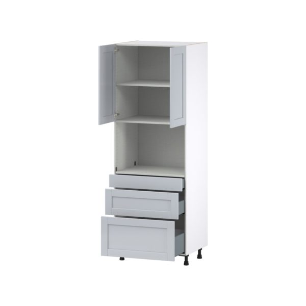 Sea Holly Light Gray  Shaker Assembled Pantry Micro/Oven  Cabinet with 3 Drawers (30 in. W x 84.5 in. H x 24 in. D)