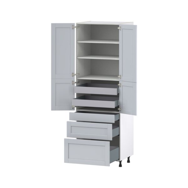 Sea Holly Light Gray  Shaker Assembled Pantry  Cabinet with 3 Drawers and 2 Inner Drawers (30 in. W x 89.5 in. H x 24 in. D)