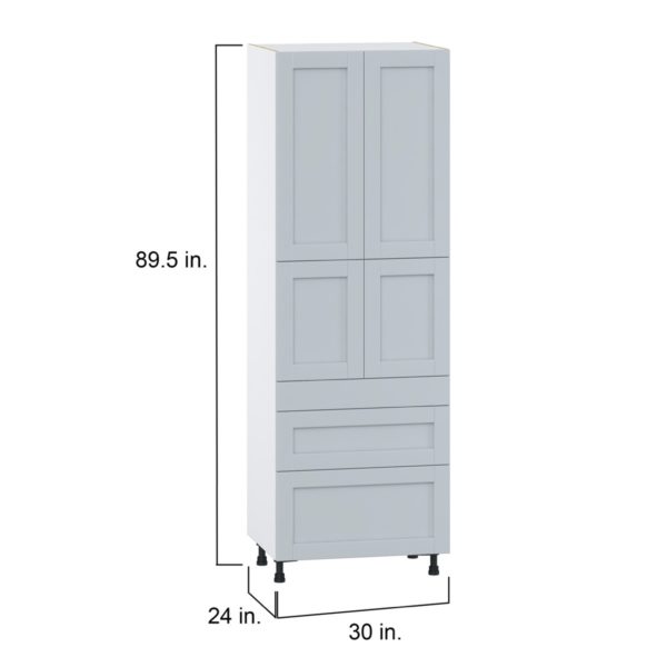 Sea Holly Light Gray  Shaker Assembled Pantry  Cabinet with 3 Drawers and 2 Inner Drawers (30 in. W x 89.5 in. H x 24 in. D)