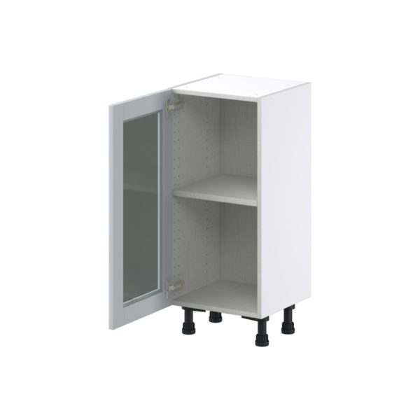 Sea Holly Light Gray  Shaker Assembled Shallow Base Cabinet with a Full High Glass Door (15 in. W x 34.5 in. H x 14 in. D)