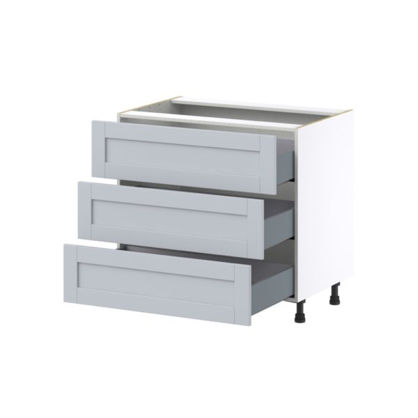 Sea Holly Light Gray  Shaker Assembled Base Cabinet with Three 10 in. Drawers (36 in. W x 34.5 in. H x 24 in. D)