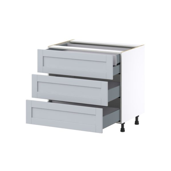 Sea Holly Light Gray  Shaker Assembled Base Cabinet with Three 10 in. Drawers and 1 Inner Drawer (36 in. W x 34.5 in. H x 24 in. D)