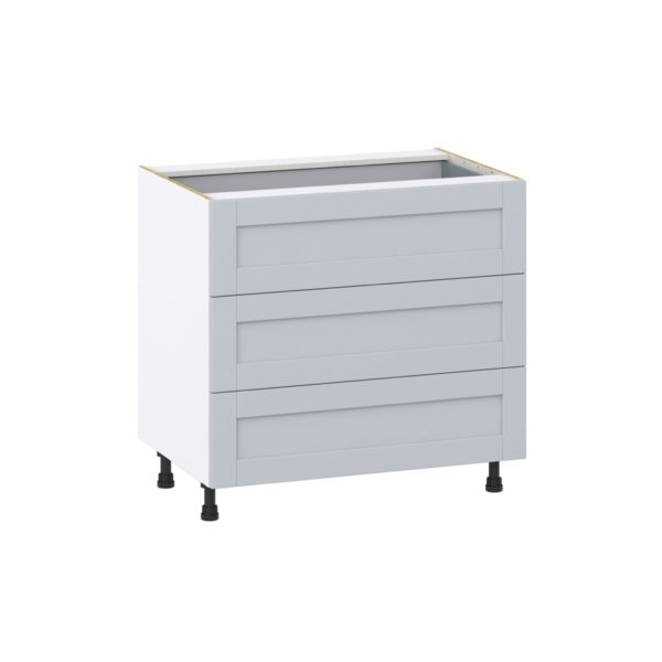 Sea Holly Light Gray  Shaker Assembled Base Cabinet with Three 10 in. Drawers and 1 Inner Drawer (36 in. W x 34.5 in. H x 24 in. D)