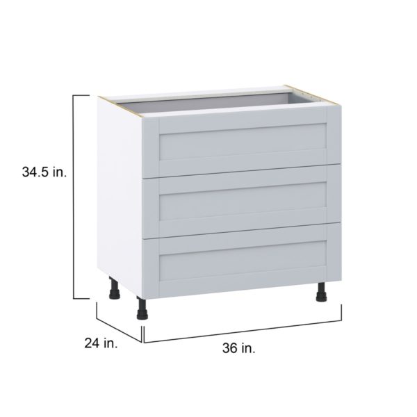 Sea Holly Light Gray  Shaker Assembled Base Cabinet with Three 10 in. Drawers and 1 Inner Drawer (36 in. W x 34.5 in. H x 24 in. D)