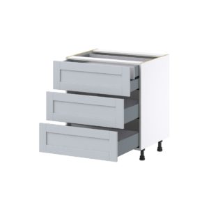 Sea Holly Light Gray  Shaker Assembled Base Cabinet with Three 10 in. Drawers and 1 Inner Drawer (30 in. W x 34.5 in. H x 24 in. D)