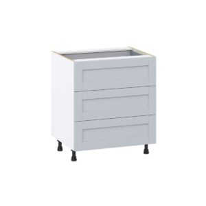 Sea Holly Light Gray  Shaker Assembled Base Cabinet with Three 10 in. Drawers and 1 Inner Drawer (30 in. W x 34.5 in. H x 24 in. D)