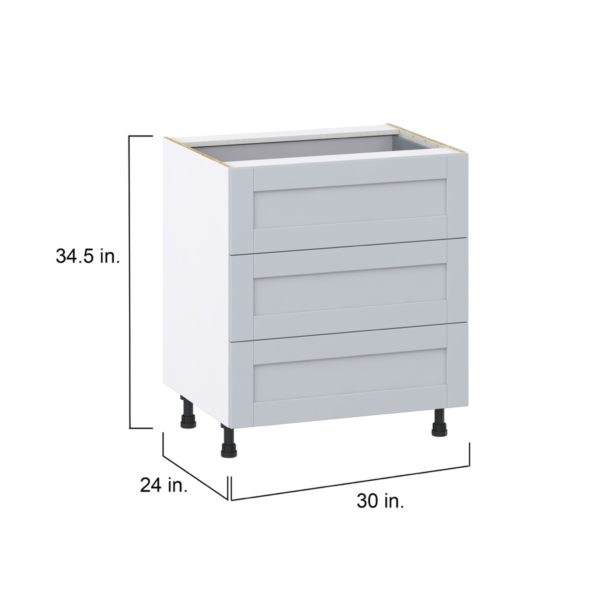 Sea Holly Light Gray  Shaker Assembled Base Cabinet with Three 10 in. Drawers and 1 Inner Drawer (30 in. W x 34.5 in. H x 24 in. D)