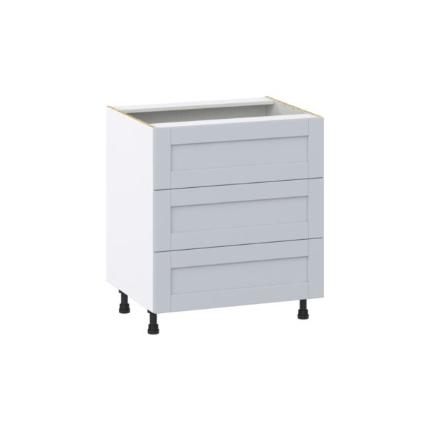 Sea Holly Light Gray  Shaker Assembled Base Cabinet with Three 10 in. Drawers (30 in. W x 34.5 in. H x 24 in. D)