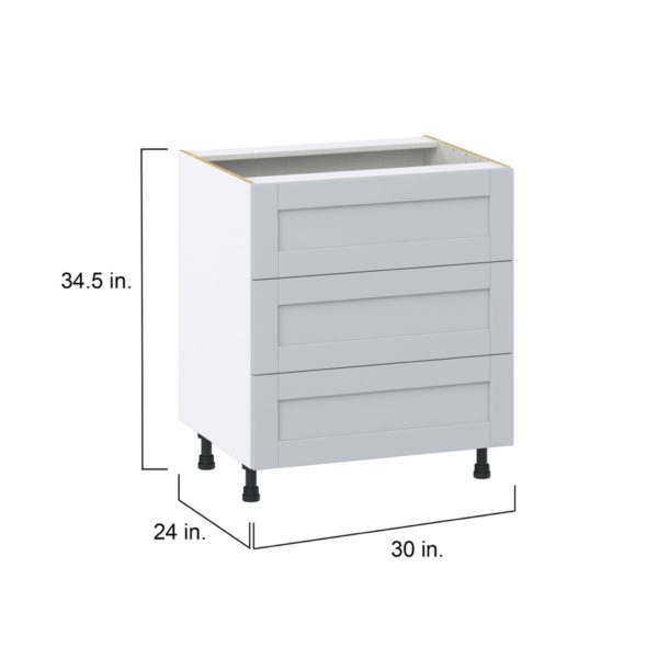 Sea Holly Light Gray  Shaker Assembled Base Cabinet with Three 10 in. Drawers (30 in. W x 34.5 in. H x 24 in. D)