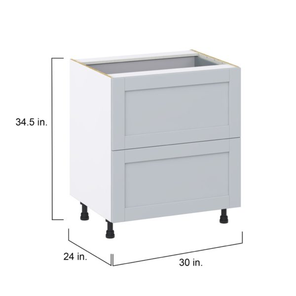 Sea Holly Light Gray  Shaker Assembled Base Cabinet with 2 Drawers and 1 Inner Drawer (30 in. W x 34.5 in. H x 24 in. D)