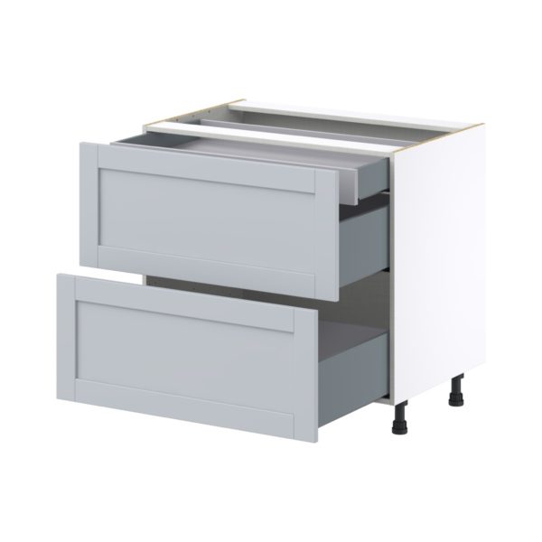 Sea Holly Light Gray  Shaker Assembled Base Cabinet with 2 Drawers and 1 Inner Drawer (36 in. W x 34.5 in. H x 24 in. D)