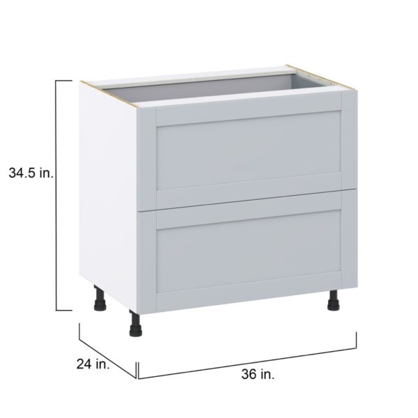 Sea Holly Light Gray  Shaker Assembled Base Cabinet with 2 Drawers and 1 Inner Drawer (36 in. W x 34.5 in. H x 24 in. D)