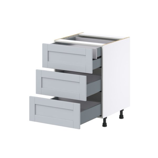 Sea Holly Light Gray  Shaker Assembled Base Cabinet with Three 10 in. Drawers and 1 Inner Drawer (24 in. W x 34.5 in. H x 24 in. D)