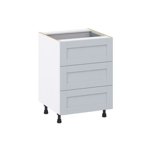 Sea Holly Light Gray  Shaker Assembled Base Cabinet with Three 10 in. Drawers and 1 Inner Drawer (24 in. W x 34.5 in. H x 24 in. D)