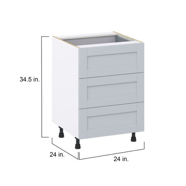 Sea Holly Light Gray  Shaker Assembled Base Cabinet with Three 10 in. Drawers and 1 Inner Drawer (24 in. W x 34.5 in. H x 24 in. D)